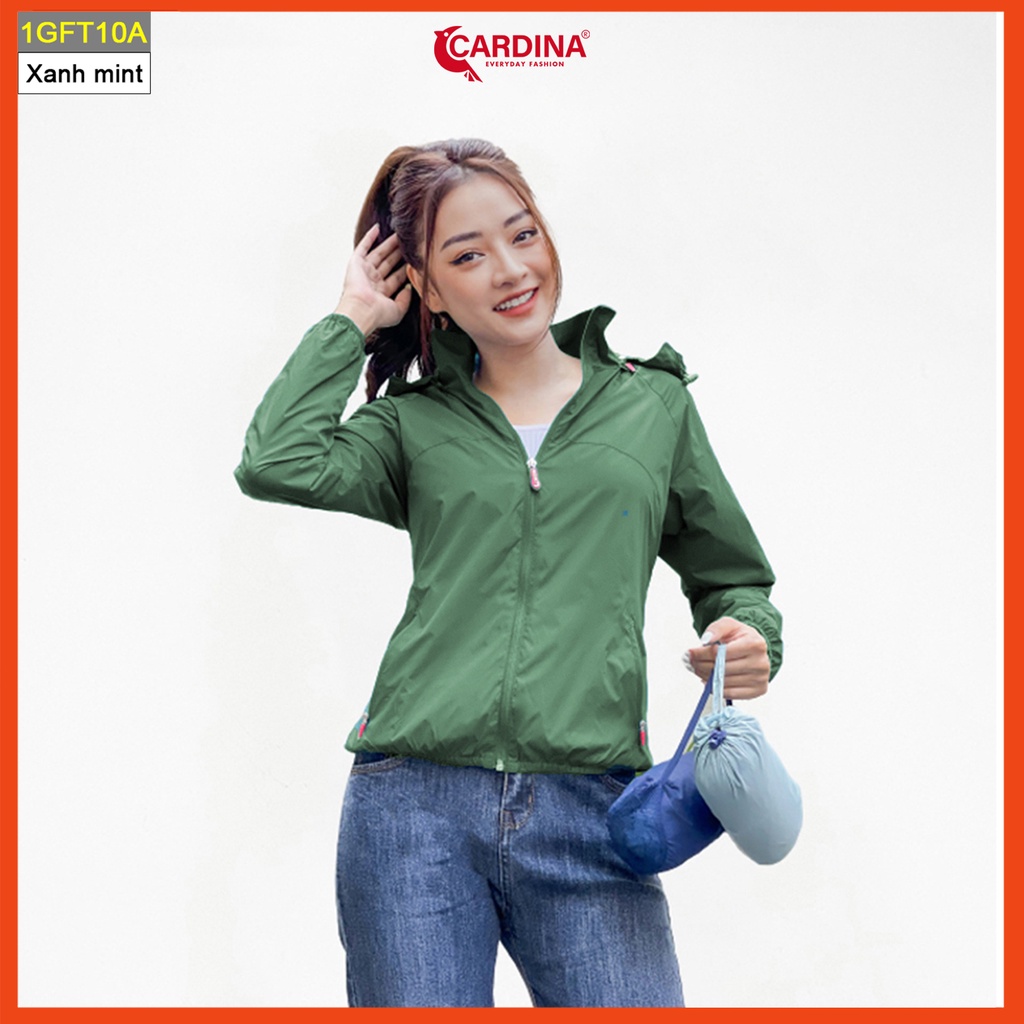 Áo gió nữ CARDINA chất gió trơn 2 lớp lót lưới cao cấp dáng thể thao cản gió cản bụi chống nước 1GFT