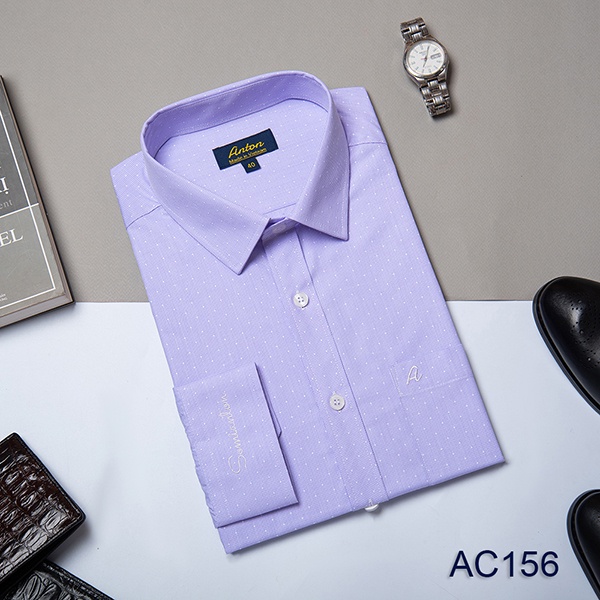 Áo Sơ Mi Nam Công Sở Trung Niên Thương Hiệu Anton Dài Tay Vải Cotton Tím Chấm Bi – AC156
