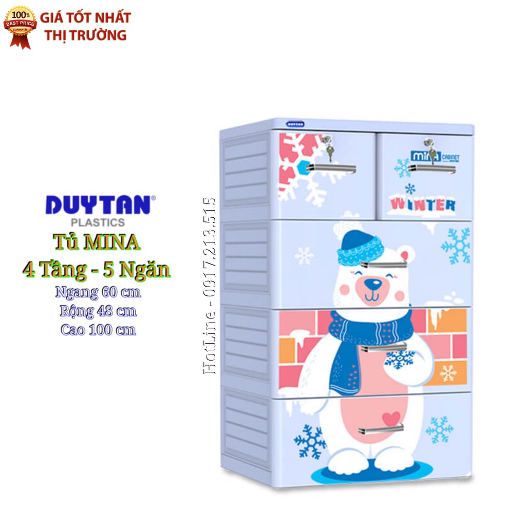 Tủ Nhựa Duy Tân MINA 4 Tầng-5 Ngăn - Xám Hoa Cúc