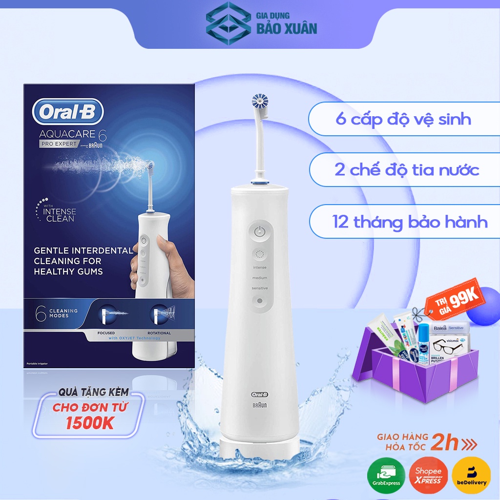 Tăm nước không dây ORAL-B AQUACARE 6 Máy tăm nước cầm tay chuyên vệ sinh răng nhạy cảm