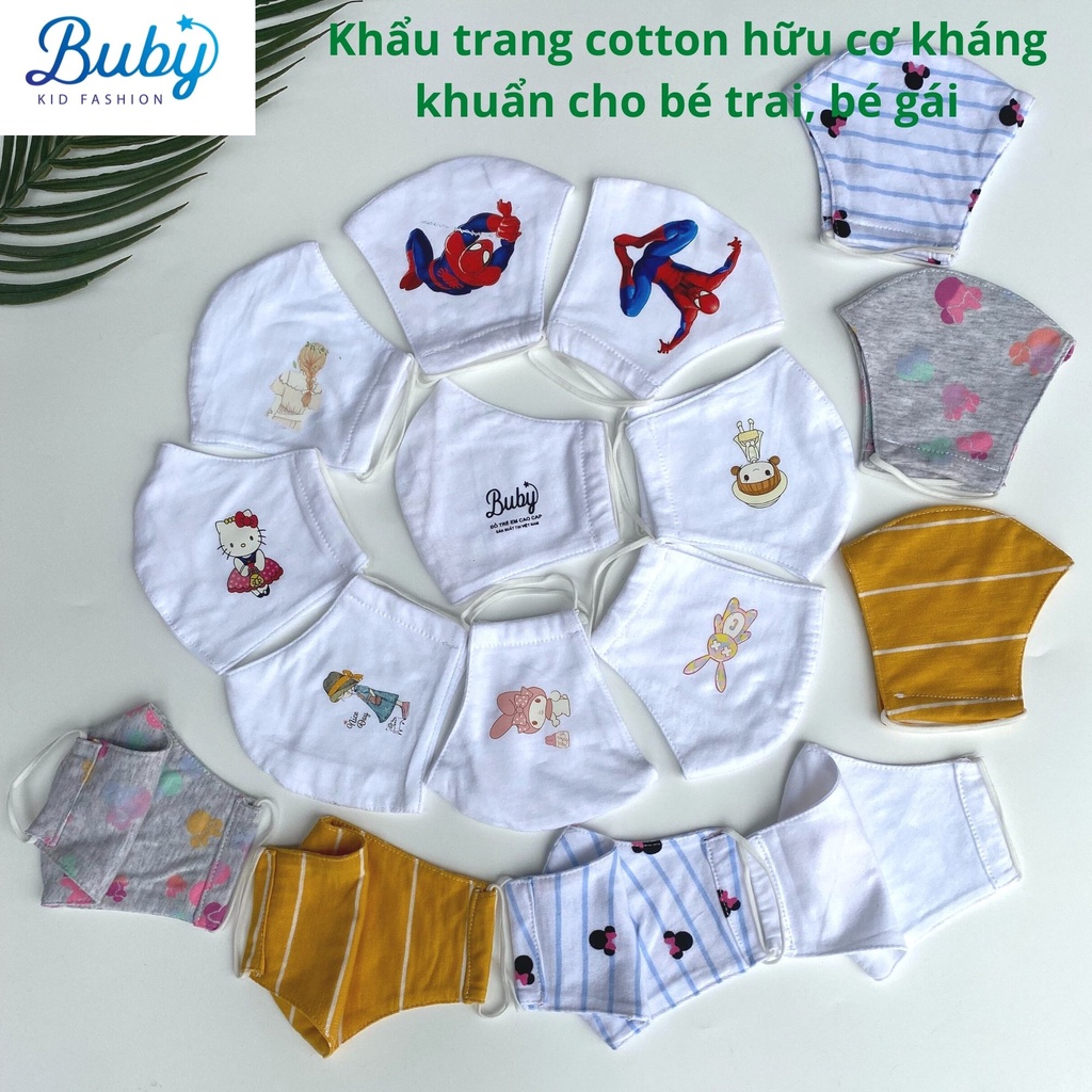 Khẩu trang vải cho bé trai bé gái BUBY. Khẩu trang cotton hữu cơ 2 lớp kháng khuẩn, mềm mại cho bé 2 3 4 5 6 7 8 tuôi