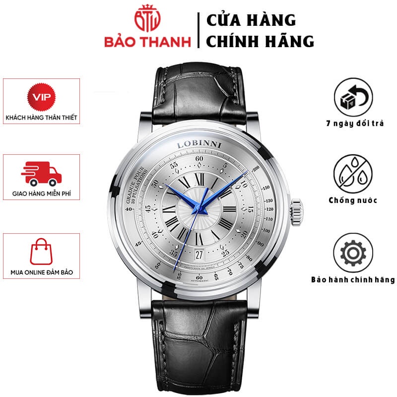 Đồng Hồ Nam LOBINNI No.1018-1 Chính Hãng BH 24T Chịu Nước 50m Kính Chống Xước Dây Da Cao Cấp (Máy Cơ Tự Động)
