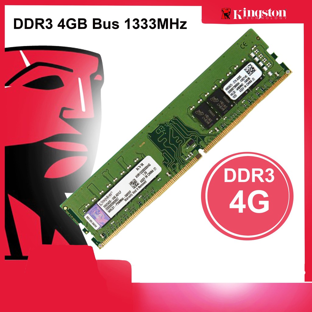 Ram Kingston PC 4GB DDR3 1333MHz PC3-10600 1.5V Udimm Dùng Cho Máy Tính Bàn PC Desktop Bảo Hành 36 Tháng 1 Đổi 1