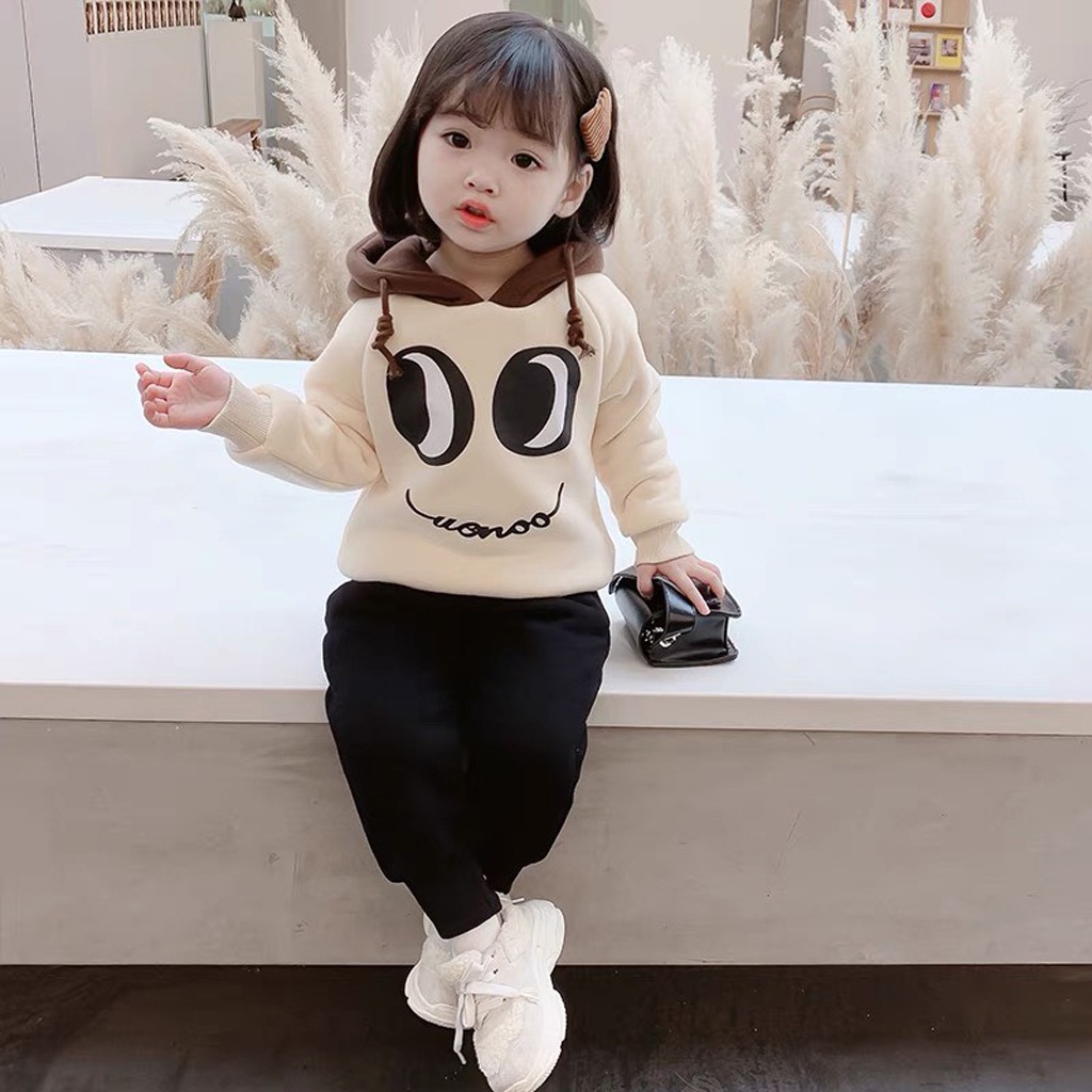 Bộ Nỉ Cho Bé binbon kids, Bộ Nỉ Bông Cho Bé Trai Bé Gái dài tay in hình Mắt cực yêu cho bé từ 7-27kg