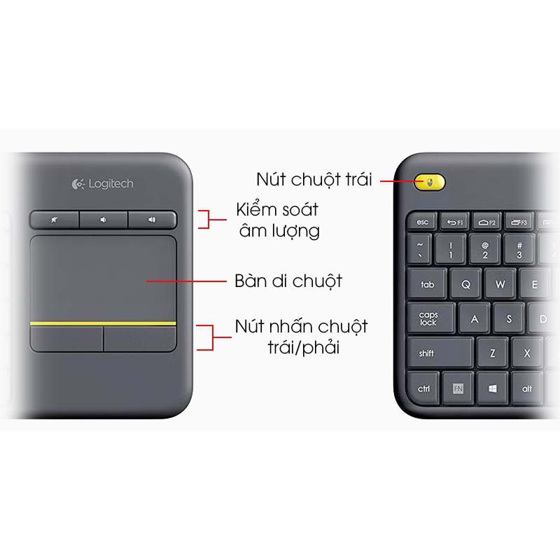 Bàn Phím Không Dây Logitech K400 Plus Tích Hợp Cảm Ứng Tiện Lợi - Điều Khiển TV Thông Minh - Hàng Chính Hãng