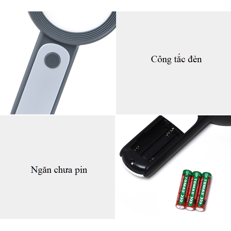 Kính lúp cầm tay phóng đại 30 lần chuyên dùng đọc tin tức, sách báo, sửa chữa..có đèn led MK2290
