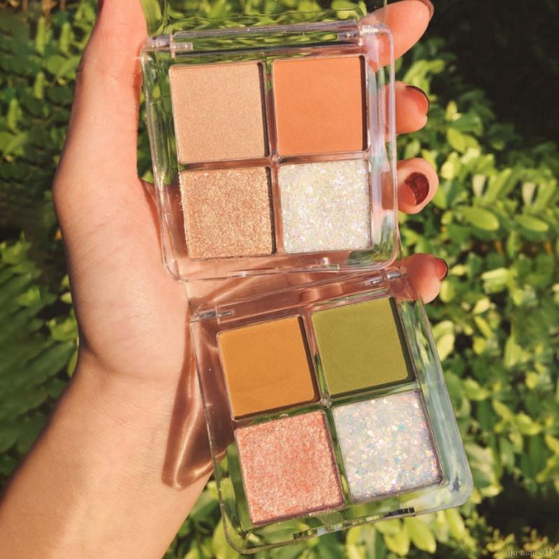 Bảng phấn mắt 4 màu sắc tông lì/ánh nhũ lấp lánh chống thấm nước