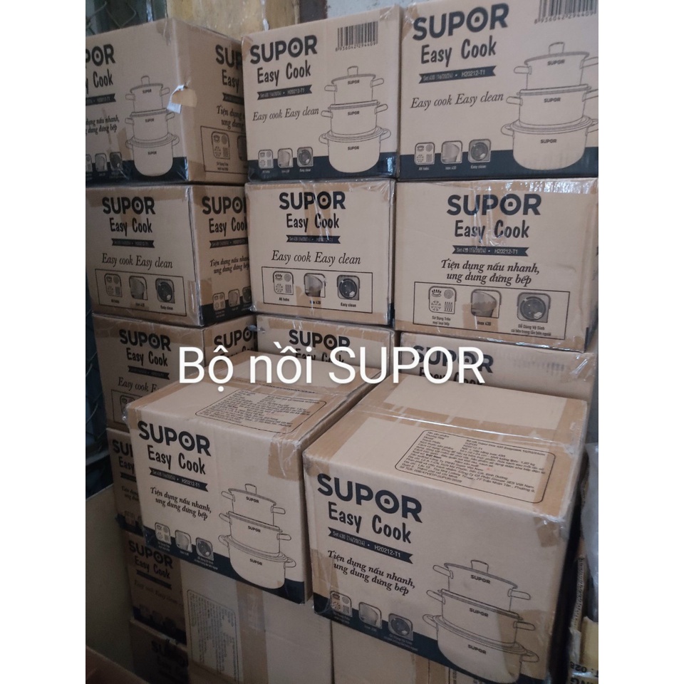 SUPOR- Bộ 3 nồi inox 430 Easycook đáy phẳng size 16/20/24cm, hàng chính hãng tương thích mọi loại bếp