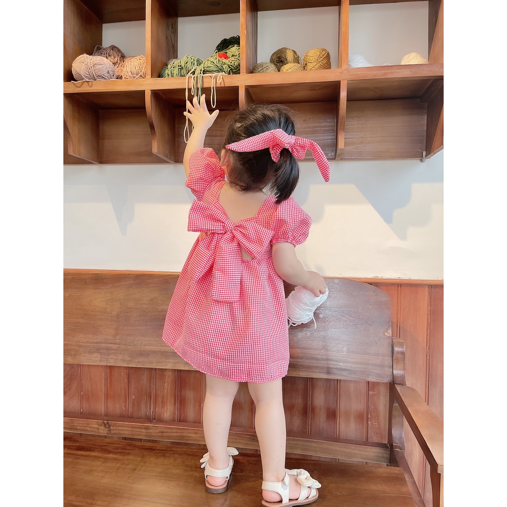 Váy hồng công chúa tay bồng bo chun tặng kem tuban cho bé gái 8-20kg