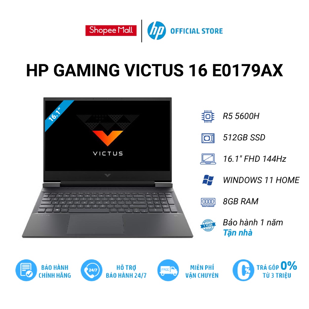 [Mã ELHP15 giảm 10% ] Laptop HP Gaming VICTUS 16 e0179AX 4R0V0PA R5 5600H | 8GB | 512GB | 4GB RTX3050Ti | 144Hz | W