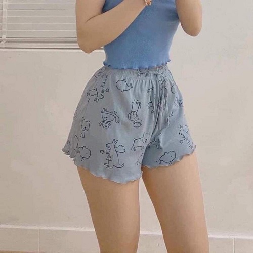 Quần short nữ CHIPXINHXK chất cotton mềm mịn, họa tiết hoạt hình ngẫu nhiên