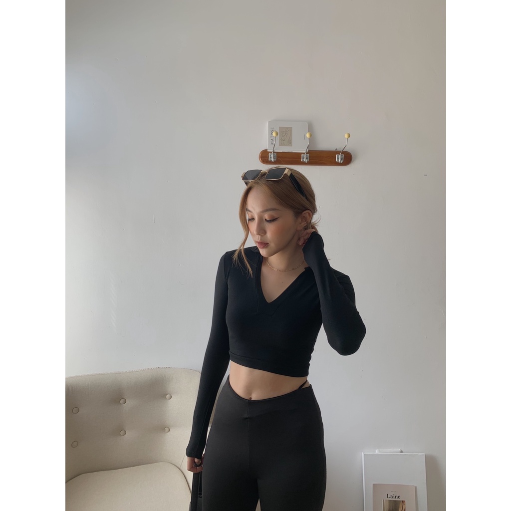 Áo polo thun dài tay A-6111 áo croptop nữ dài tay thu-đông | BigBuy360 - bigbuy360.vn