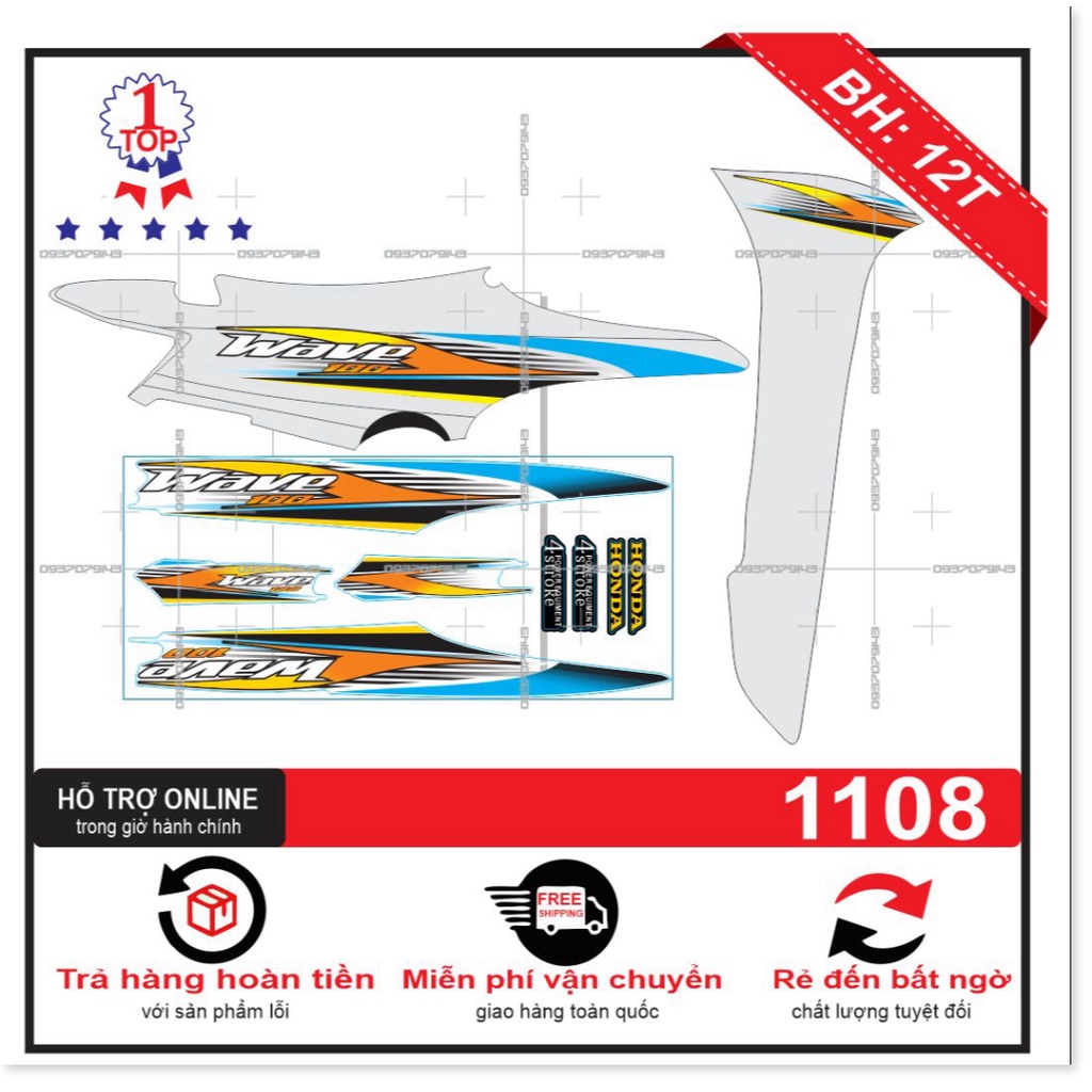 ( Quí khách vui lòng mang ra tiệm cho thợ dán ) Tem wave 2016 trắng xanh