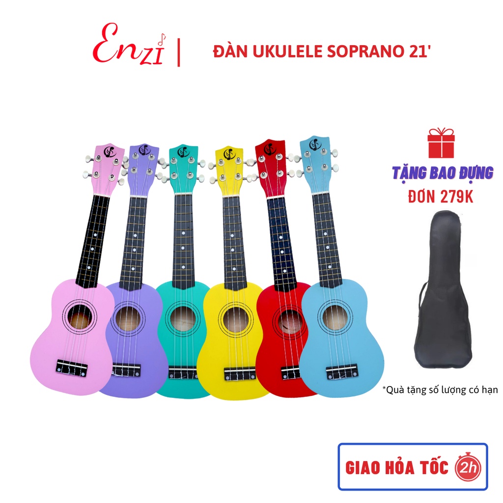 Đàn ukulele soprano gỗ xịn nhiều màu sắc size 21 inch hàng cao cấp Enzi