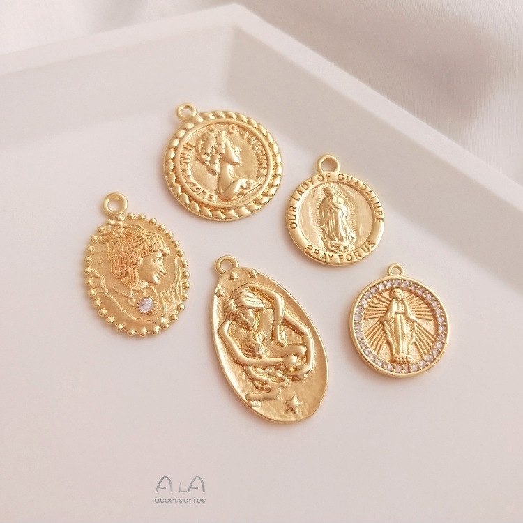 █A.ιA゜14K Vàng●1 Miếng°Dây Chuyền Mạ Vàng 14k Đính Đồng Xu Cổ Điển Phong Cách Âu Mỹ