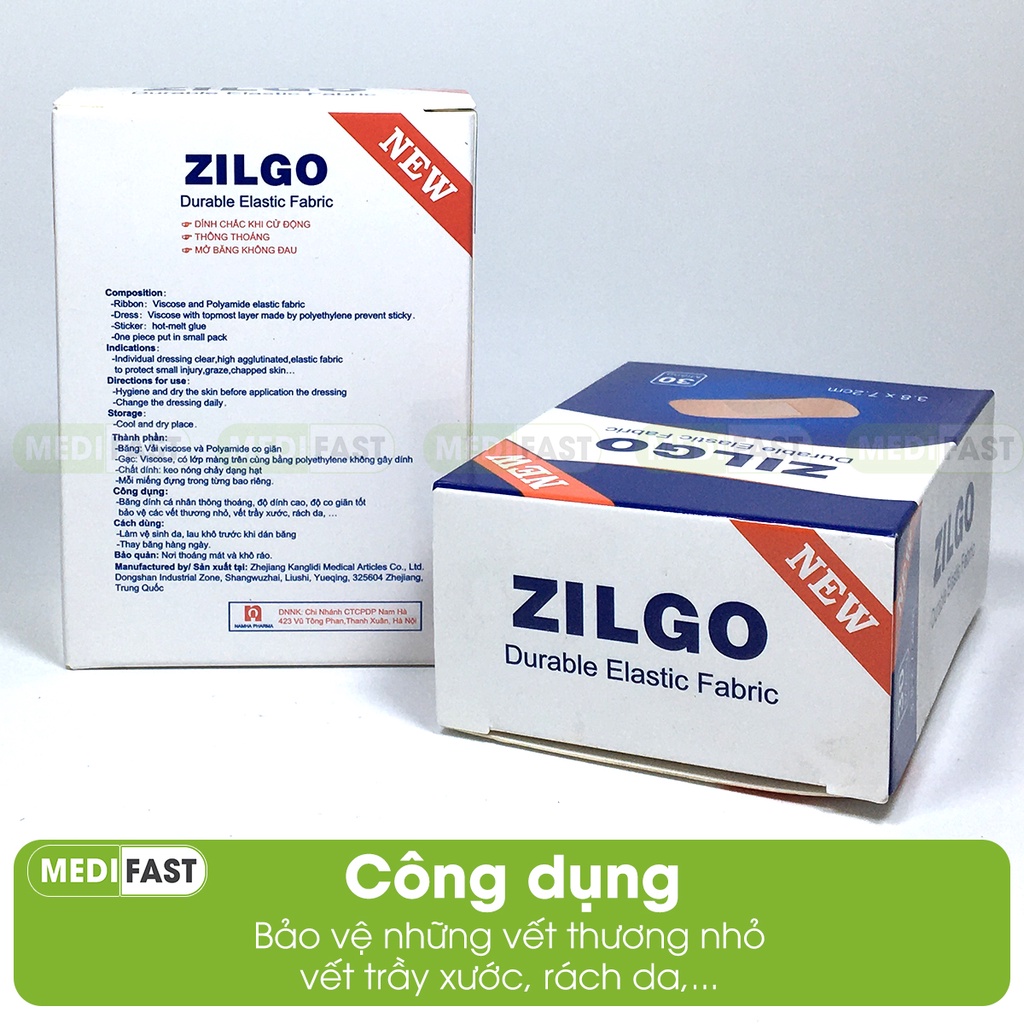 Băng cá nhân y tế Zilgo hộp 30 miếng cỡ to 3.8 x 7.2 cm tránh nhiễm trùng vết thương, rách da do dao kéo, ngã tai nạn