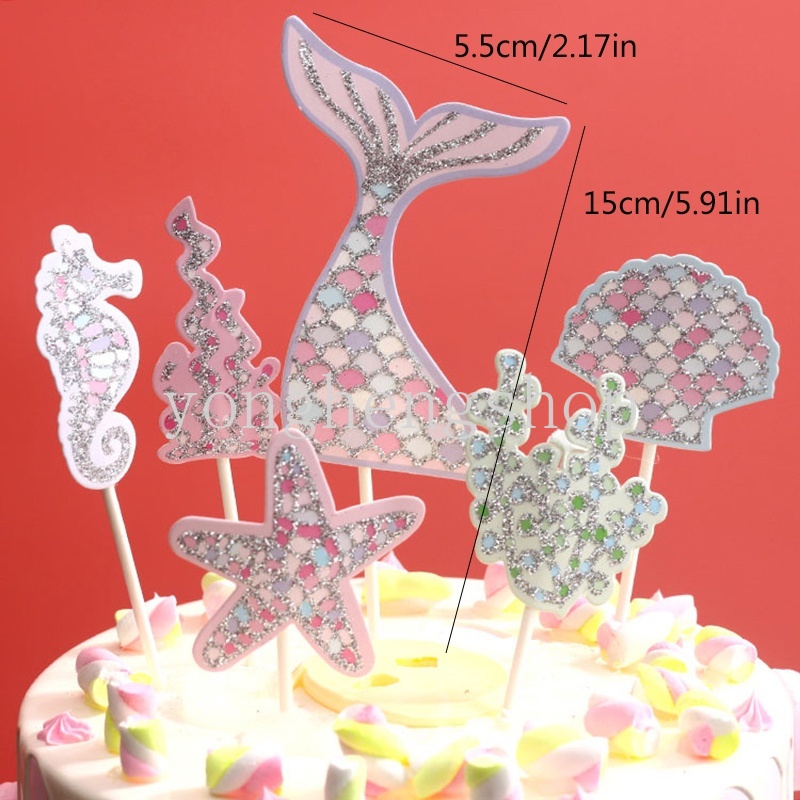 Set 5 phụ kiện trang trí bánh sinh nhật hình đuôi nàng tiên cá xinh xắn