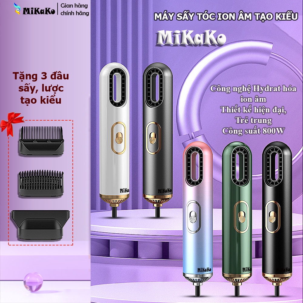 Máy sấy tóc mini MiKaKo 800W tạo kiểu với chức năng sấy ion âm chăm sóc tóc hư tổn. MKM-169