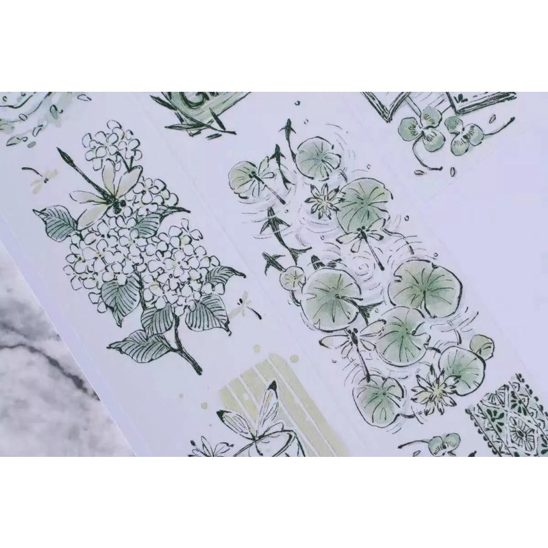 Băng dính washi tape hoạ tiết chủ đề xanh lá của SLEEPLESS CHAMPION