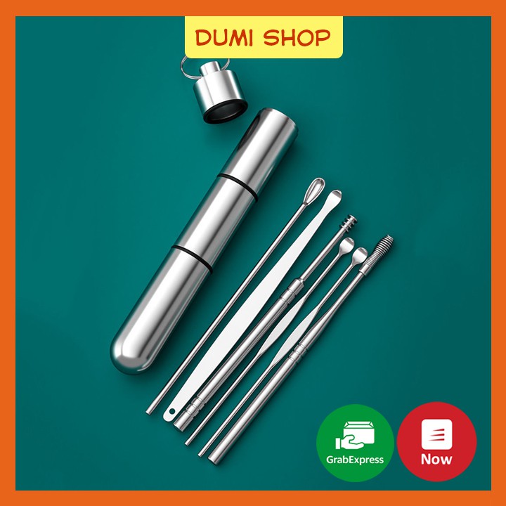 Bộ 6 Dụng Cụ Vệ Sinh Tai Ngoáy Tai Cao Cấp Hộp Trụ Thép Không Gỉ Cho Gia Đình - Dumi Shop