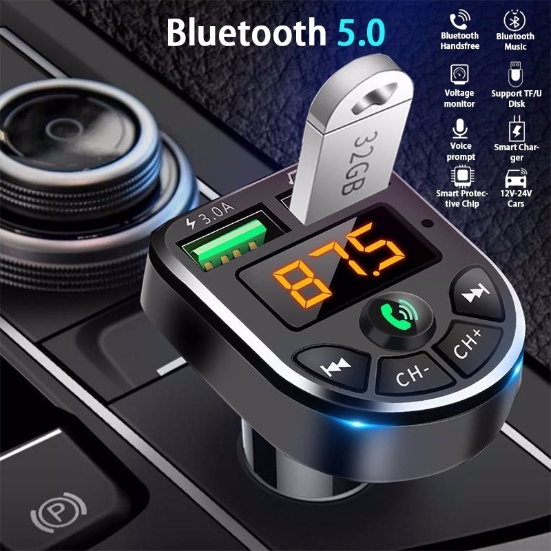 Bộ phát FM đa năng Bluetooth 5.0 trên ô tô Bộ điều chế MP3 Máy nghe nhạc MP3 Rảnh tay không dây Nhận âm thanh