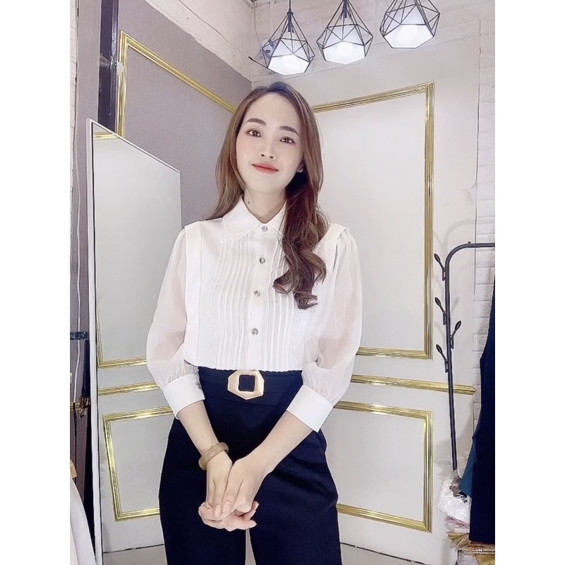 Áo sơ mi cổ đức lụa phối voan công sở A342