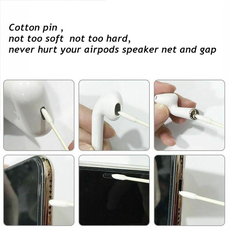 Hộp Tăm Bông Đầu Nhọn Mềm Mại Dùng 1 Lần Cho Tai Nghe AirPods/Điện Thoại