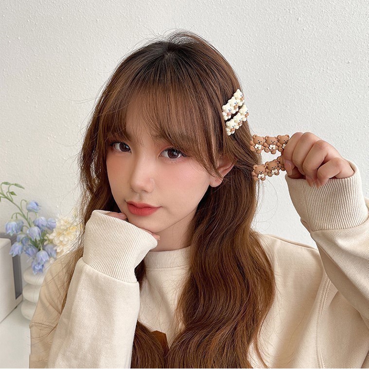 Kẹp tóc gấu nâu ôm nơ và trà sữa siêu xinh phong cách hàn quốc trẻ trung K128