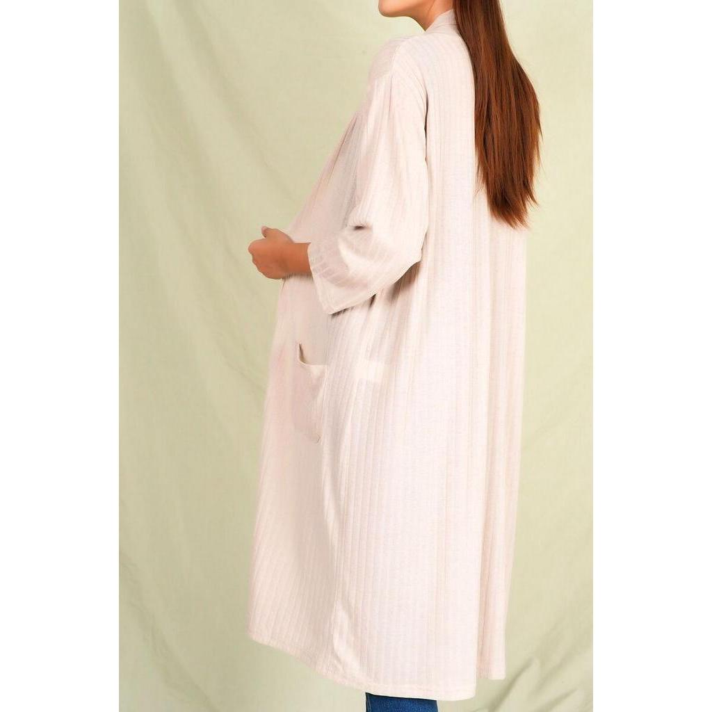 Áo khoác cardigan thun gân tay lỡ, hai túi trước CEN3FA