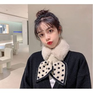 Khăn quàng cổ lông mềm, nơ chấm bi cute