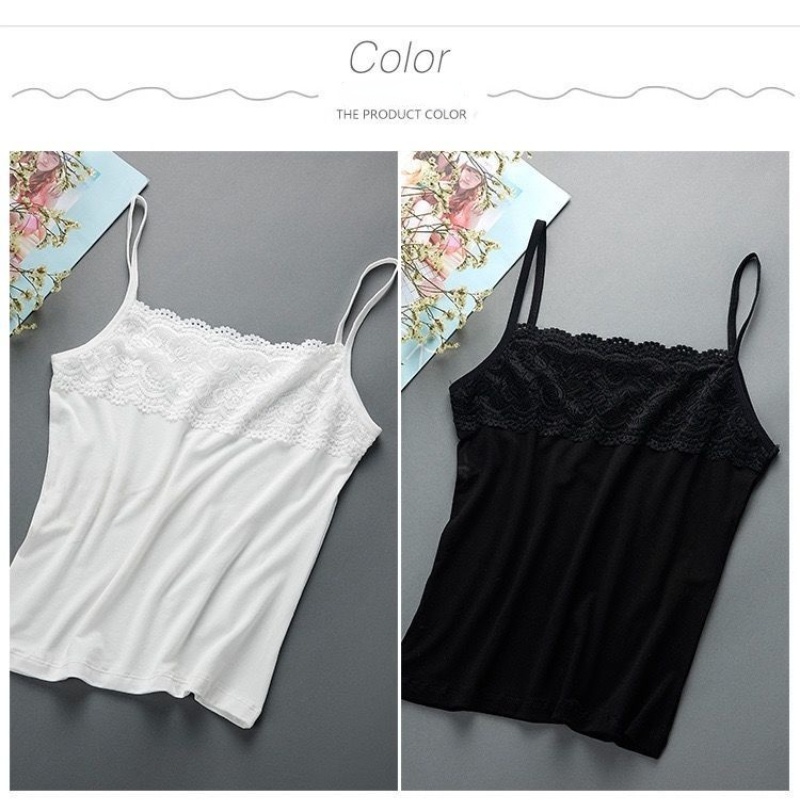 Áo Hai Dây Vải cotton Phối Ren Form Ôm Quyến Rũ