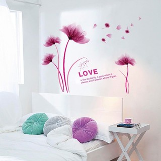 Decal dán tường  Hoa pha lê tím hồng