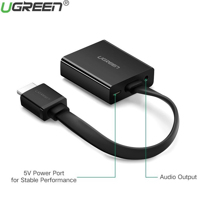 Cáp chuyển đổi HDMI to VGA dẹt có Audio Ugreen 40248 cao cấp - Hàng Chính hãng bảo hành 18 tháng