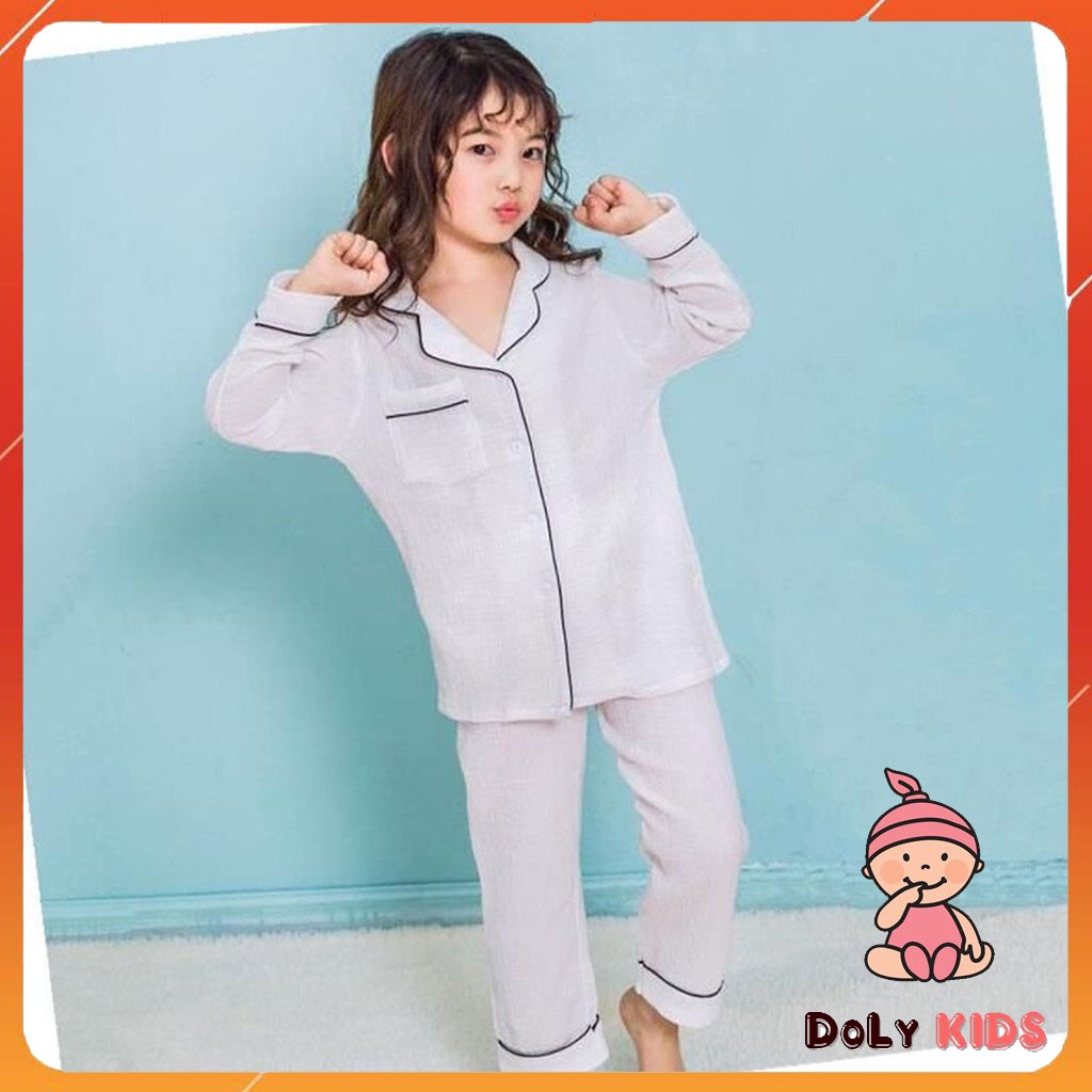 Bộ Pijama Đũi Dài Tay cho bé trai bé gái, Đồ Ngủ Cho Bé Chất Đũi Nhăn Cực Mát Từ 8-28kg DOLY KIDS