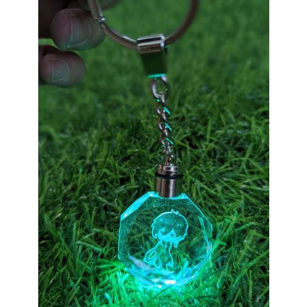 Móc khóa có đèn Led pha lê Genshin impact Zhongli Hutao Ayaka Ganuy