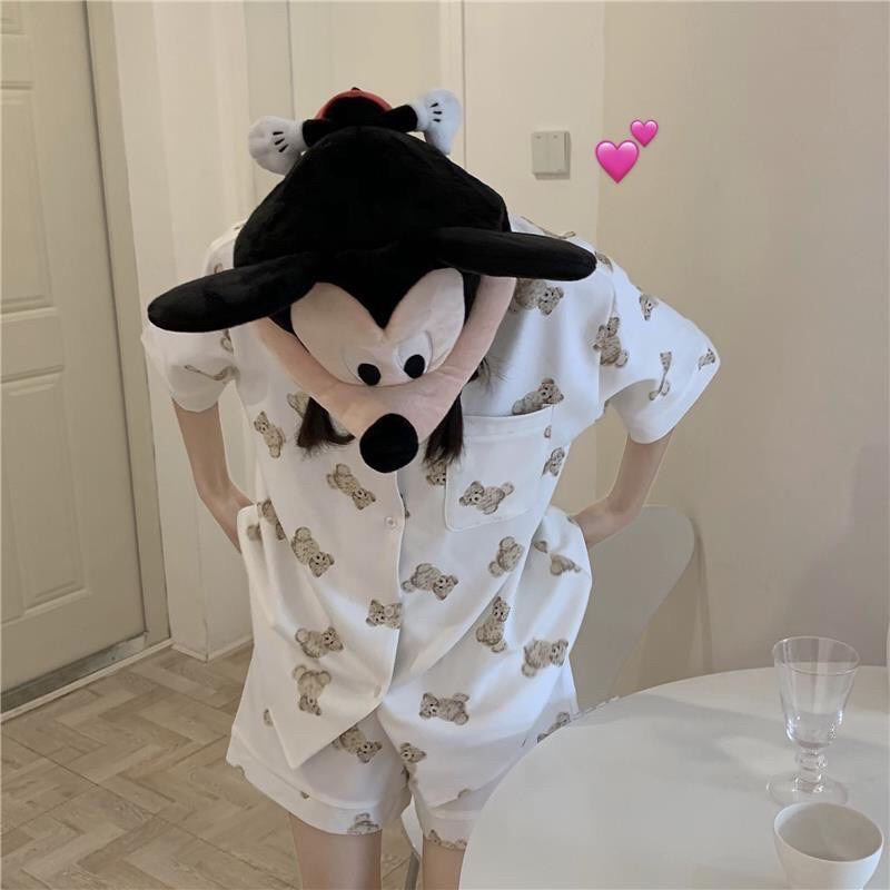 Bộ ngủ pizama cộc tay gấu hồng kate lụa loại 1 yêu luôn