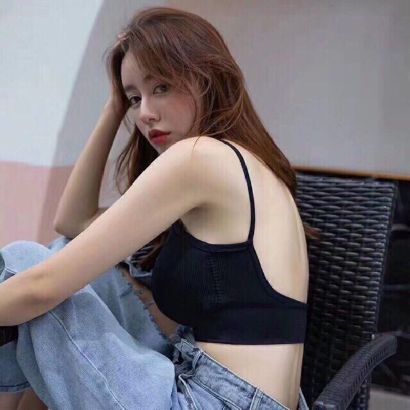 Áo bra cotton tăm 2 dây lưng dáng U có đệm ngực nhiều màu đẹp 367