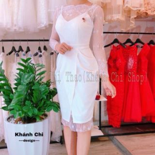 Đầm body tay ren