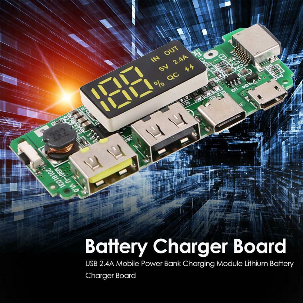 Bảng mạch sạc pin lithium 18650 5V 2.4A hai cổng USB có màn hình led micro / type-C