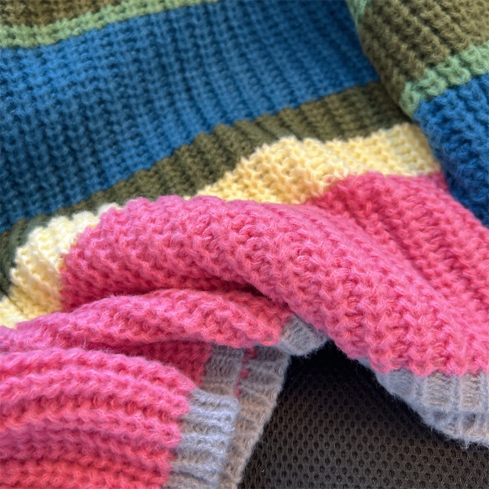 Áo sweater Dệt Kim Dáng Rộng Kẻ Sọc Cầu Vồng Nhiều Màu Sắc Dễ Thương