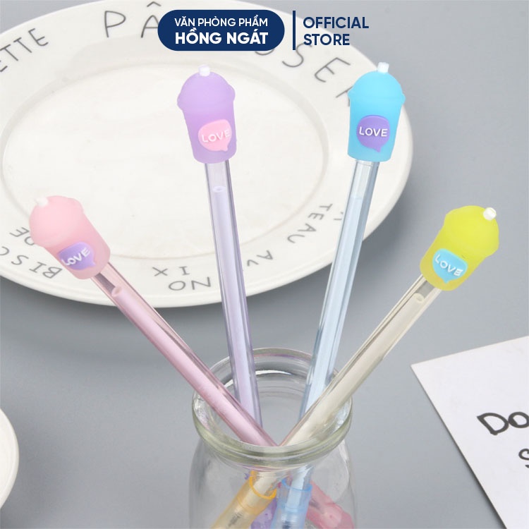 Bút bi cute hình cốc trà sữa, bút bi nước mực gel đen ngòi 0.5mm nhiều màu dễ thương đồ dùng học tập văn phòng phẩm B32