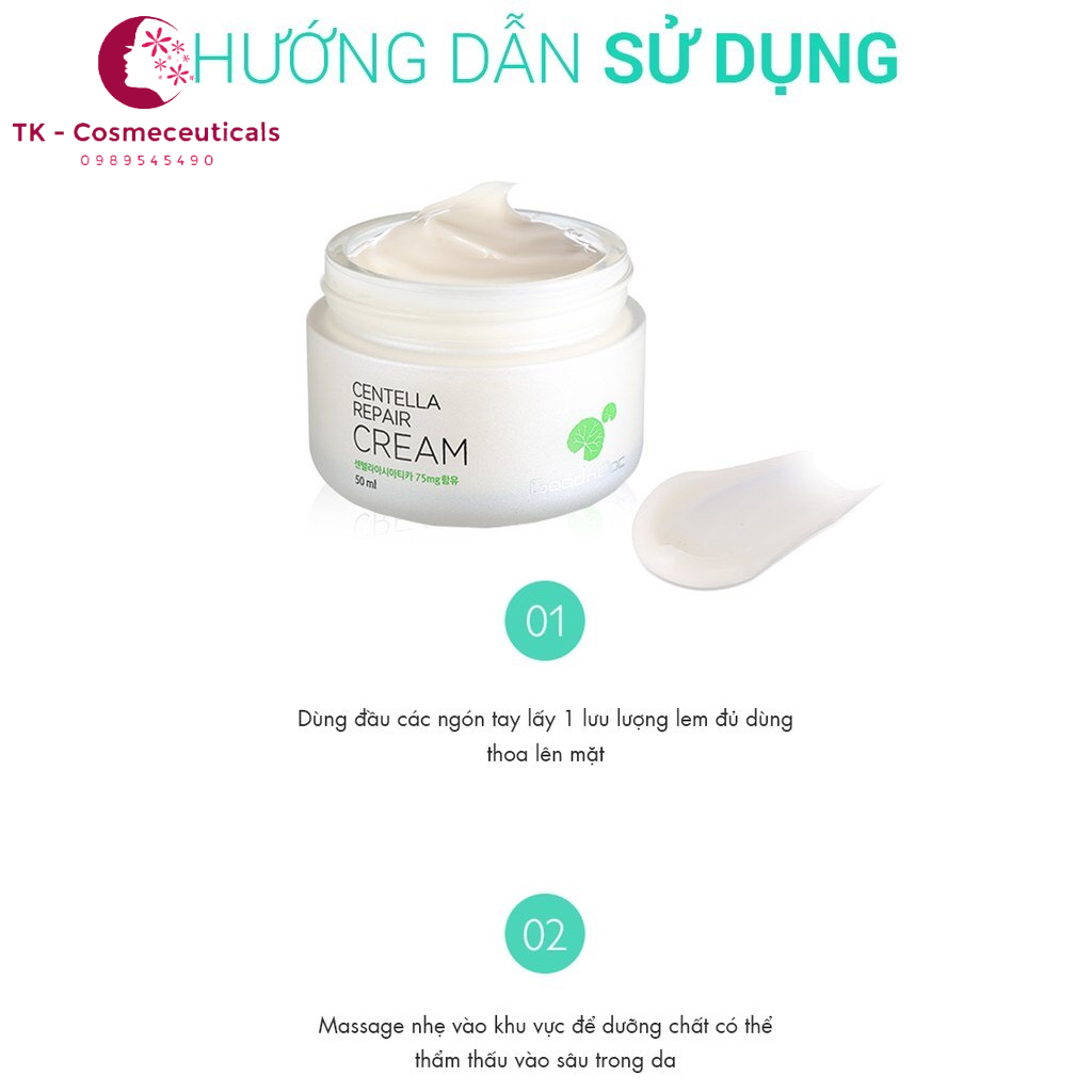 Kem Dưỡng Trắng Da Rau Má GOODNDOC CENTELLA REPAIR CREAM - 50ml