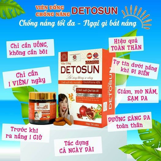 Viên uống chống nắng Detosun giúp bảo vệ da khỏi tác hại của tia UV ánh nắng làm đẹp da mờ thâm giảm sạm nám tàn nhang | BigBuy360 - bigbuy360.vn