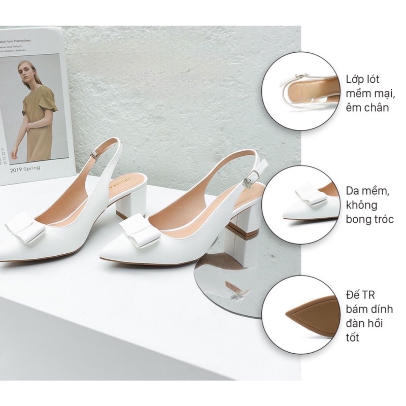 Giày sandal nữ cao gót Anna slingback quai hậu mũi nhọn bít mũi gót nhọn 5 phân phối nơ ngang Hàn Quốc_6 _A064