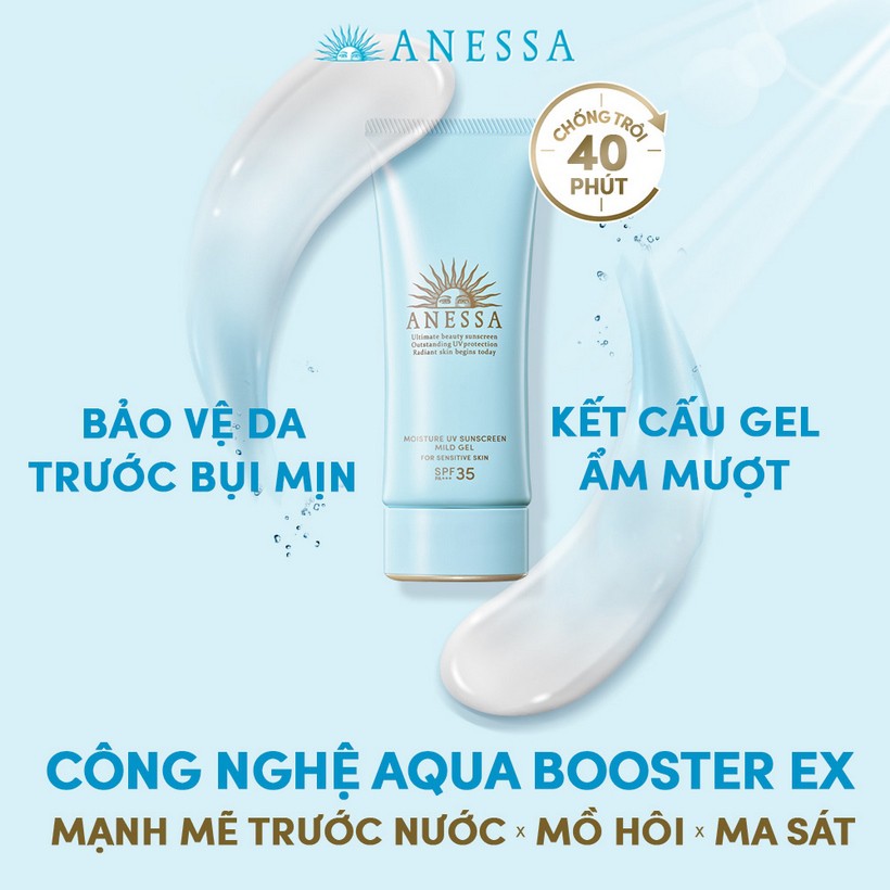 Gel Chống Nắng Dưỡng Ẩm Dịu Nhẹ Cho Da Nhạy Cảm và Trẻ Em Anessa Moisture UV Sunscreen Mild Gel SPF 35 PA+++