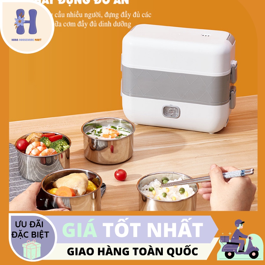 Hộp cơm cắm điện cho dân văn phòng 2 tầng 4 bát inox 304 - Có chức năng giữ nhiệt, hâm nóng và tự nấu chín