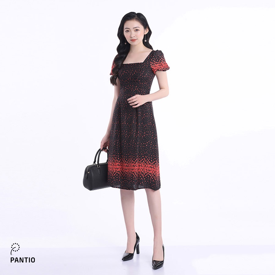 FDC32604 - Đầm công sở chất liệu lụa cát họa tiết hoa nhí dáng xòe - PANTIO
