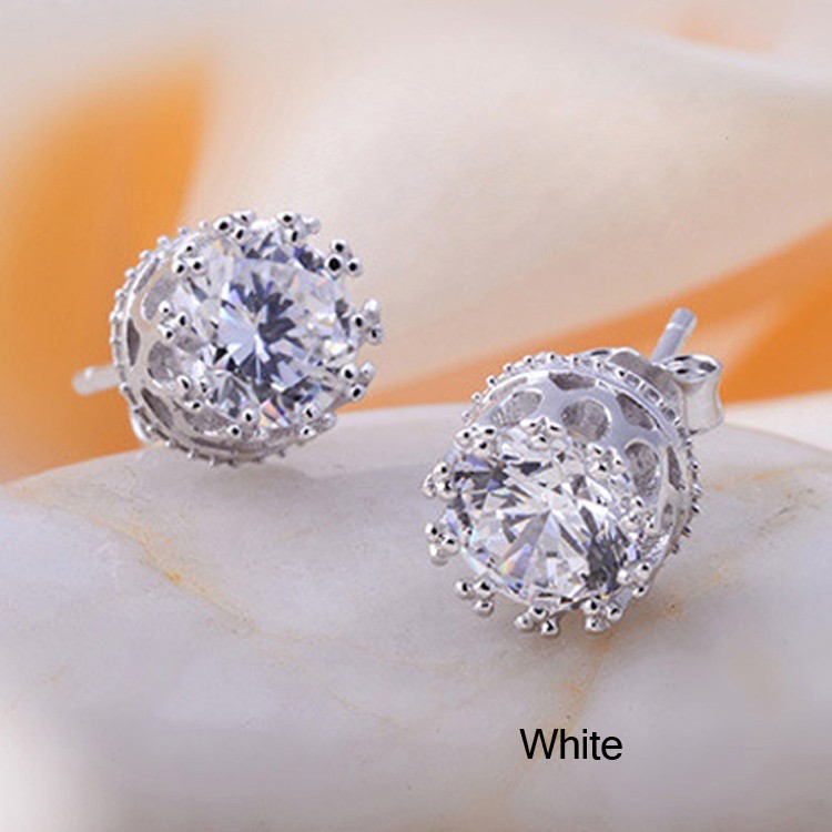 Cặp bông tai kiểu mạ bạc hình vương miện có đính đá đầy độc đáo