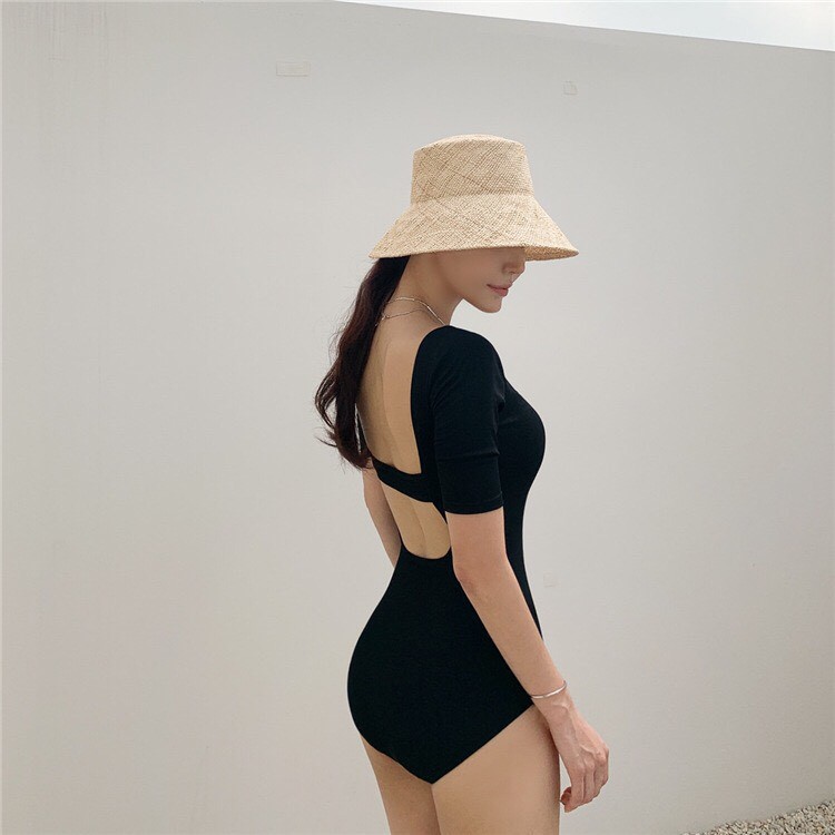 Bikini đen một mảnh hàn quốc - Đồ bơi hở lưng ulzzang