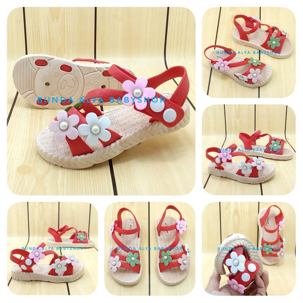 Giày sandal cao su co giãn chống trượt màu sắc đỏ cho bé gái 2 3 4 5 6 tuổi